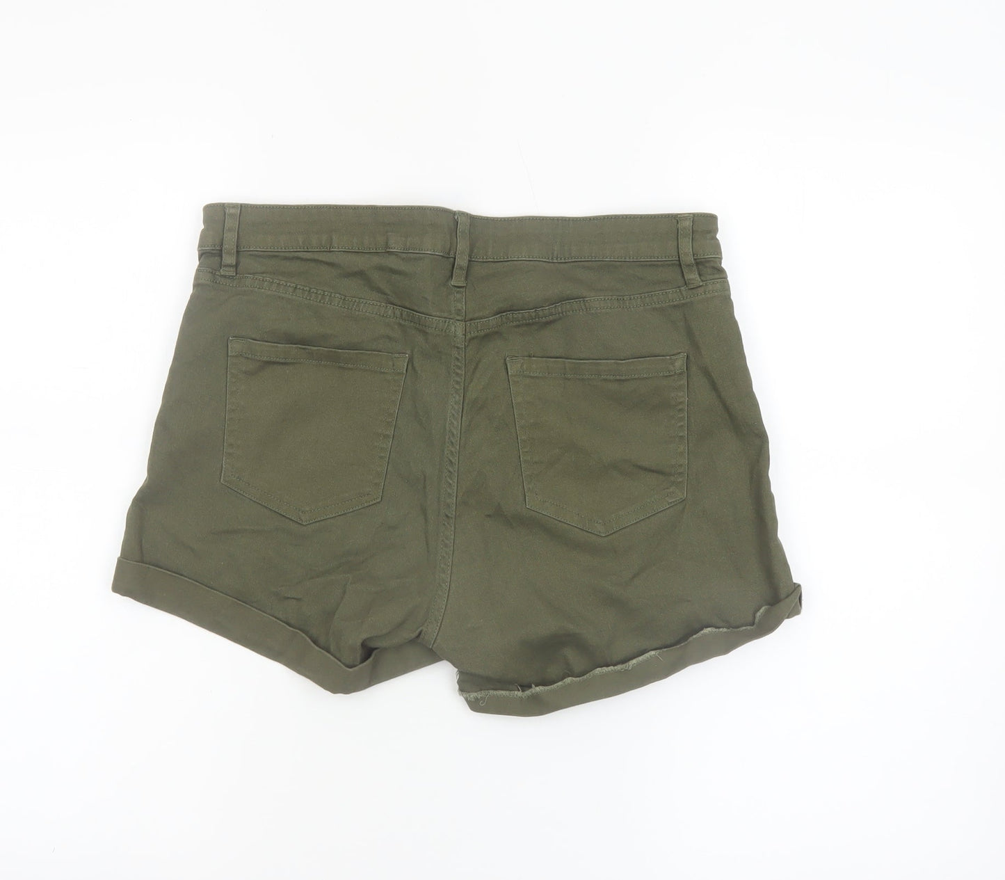 H&M Womens Green Chino Shorts Size 12 Cotton Blend High Rise Casual