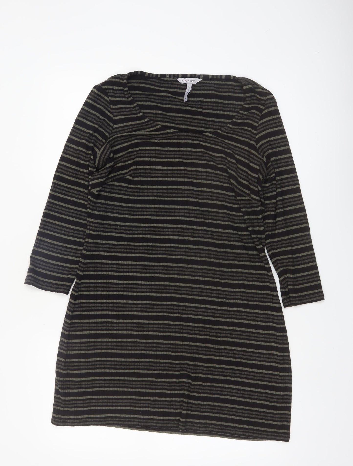 Bravissimo Women's Black Striped Knee Length Shift Dress Size 16