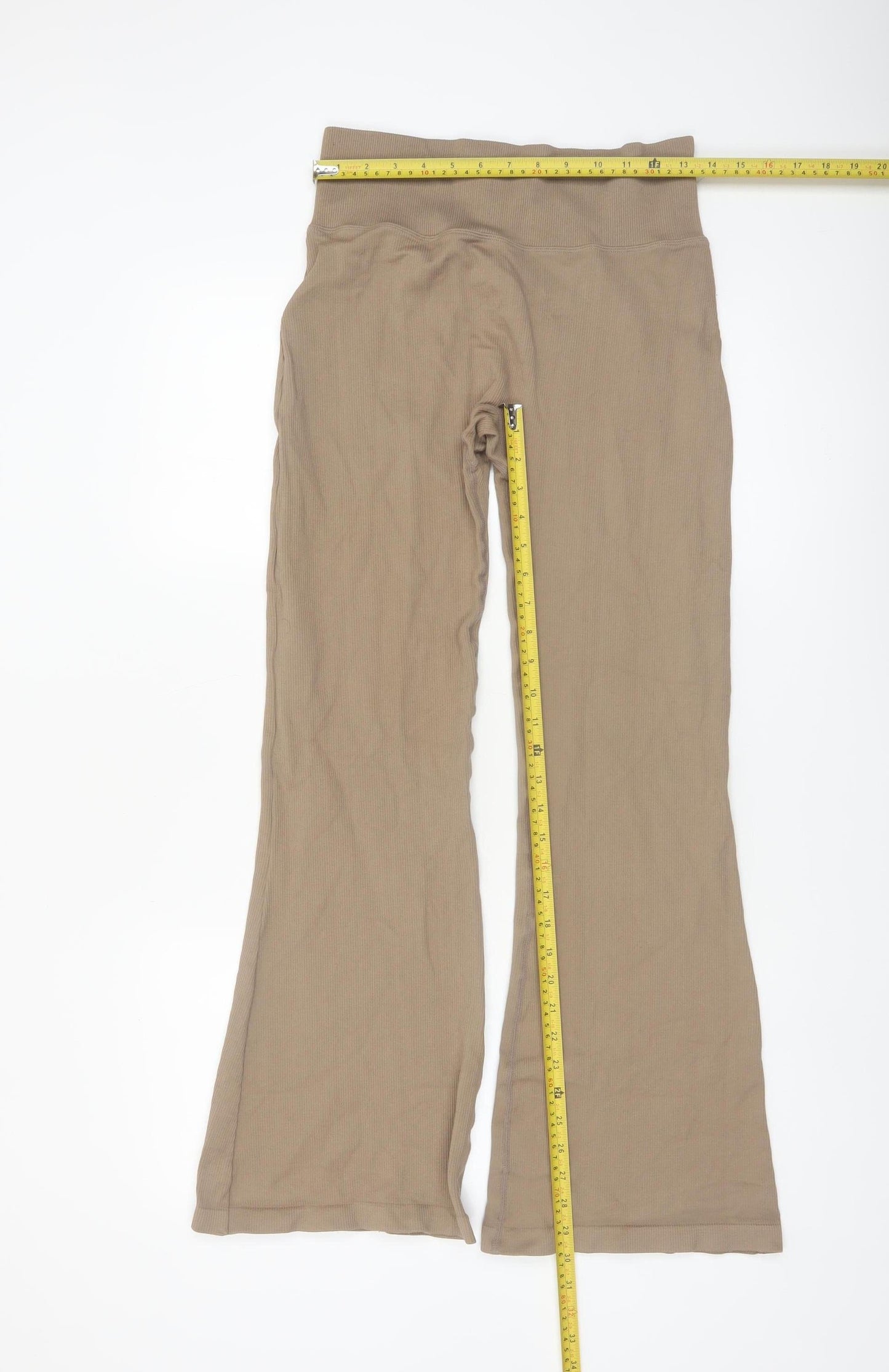 Mooslover Women’s Beige Flared Leggings L High Waist Stretch Trousers