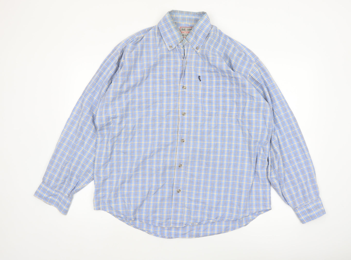 Watsons Heavies Men’s Blue Check Cotton Button-Up Shirt M