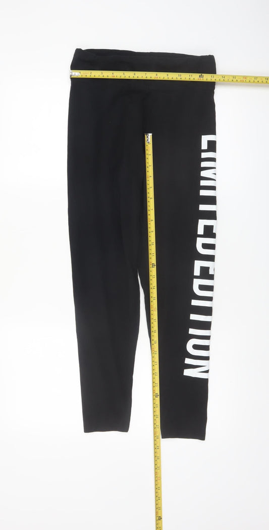 Golddigga Womens Black Leggings Size 12 Stretch Logo Print