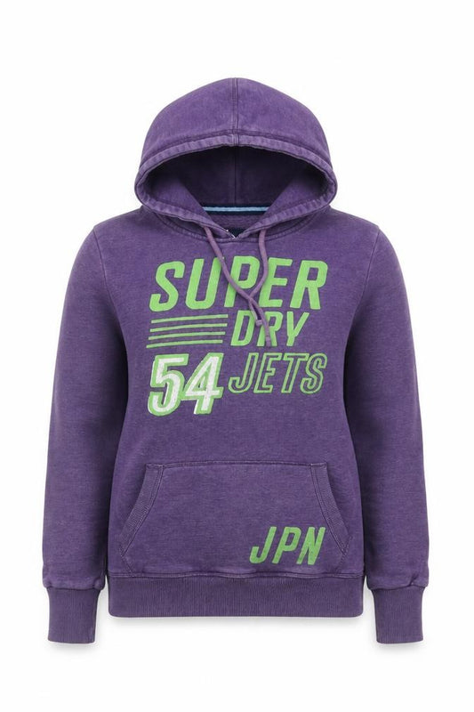 Superdry Womens Purple Pullover Hoodie Size L Graphic Print