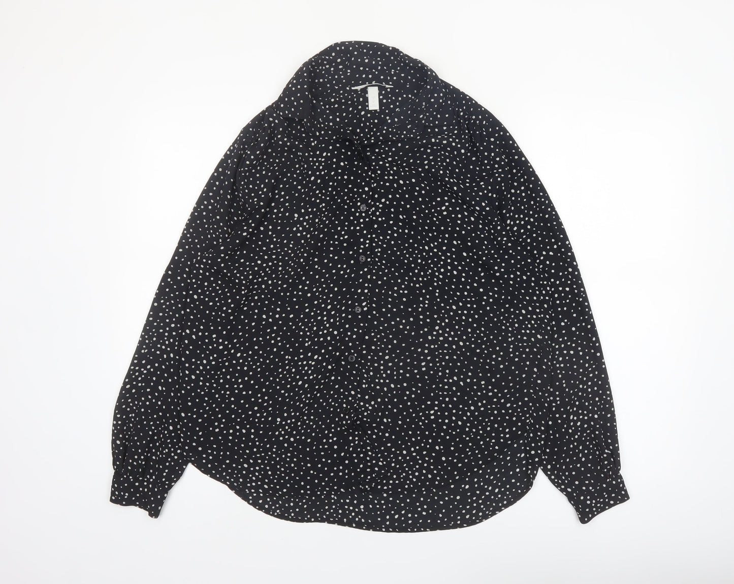H&M Women’s Black Polka Dot Button-Up Long Sleeve Shirt Size S