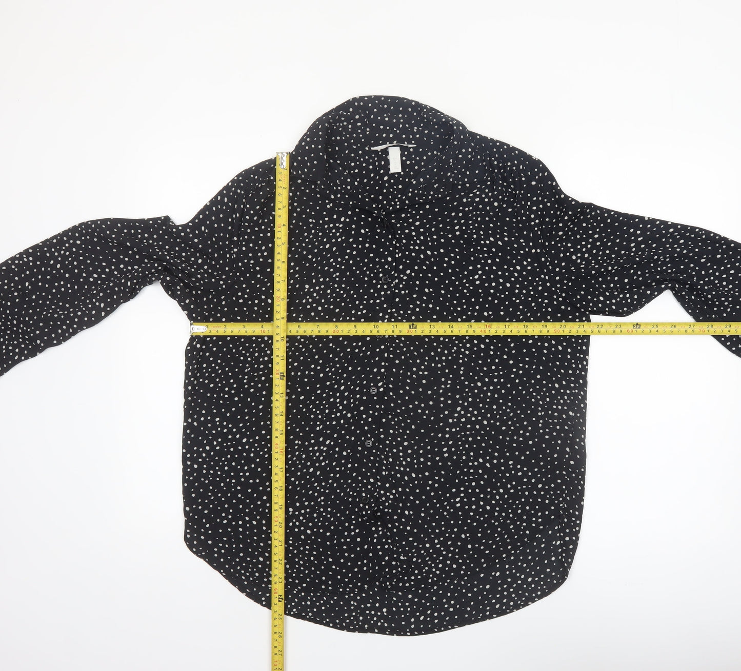 H&M Women’s Black Polka Dot Button-Up Long Sleeve Shirt Size S