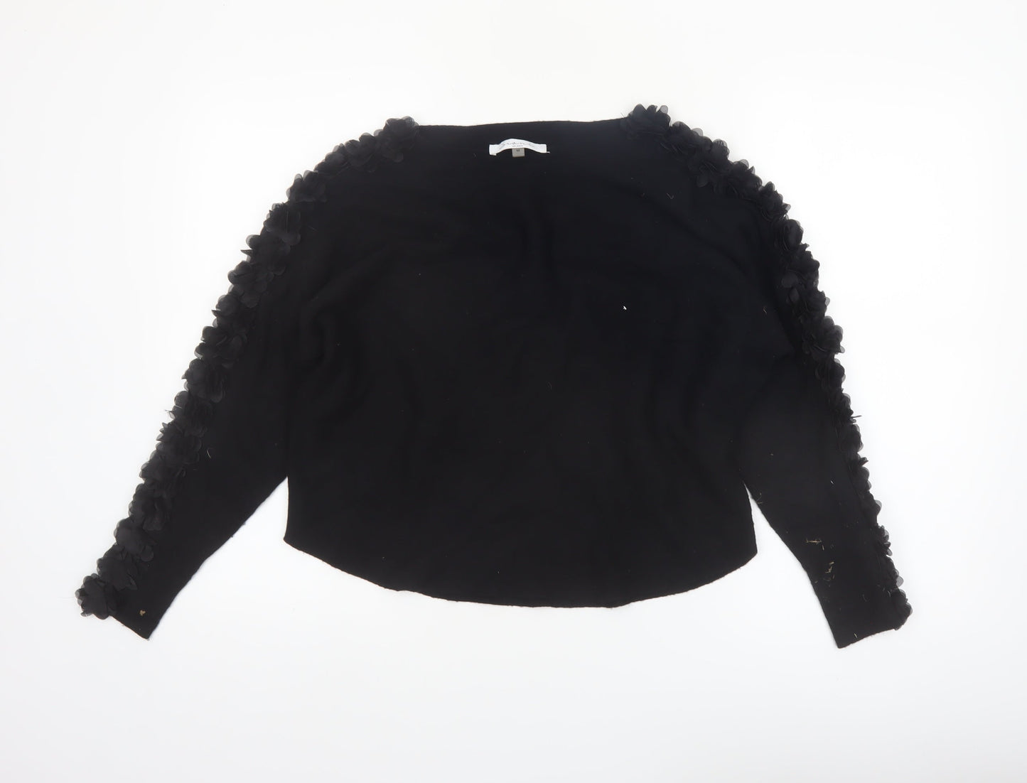 Sioni Milano Women's Black M Pullover Jumper with 3D Flower Sleeves