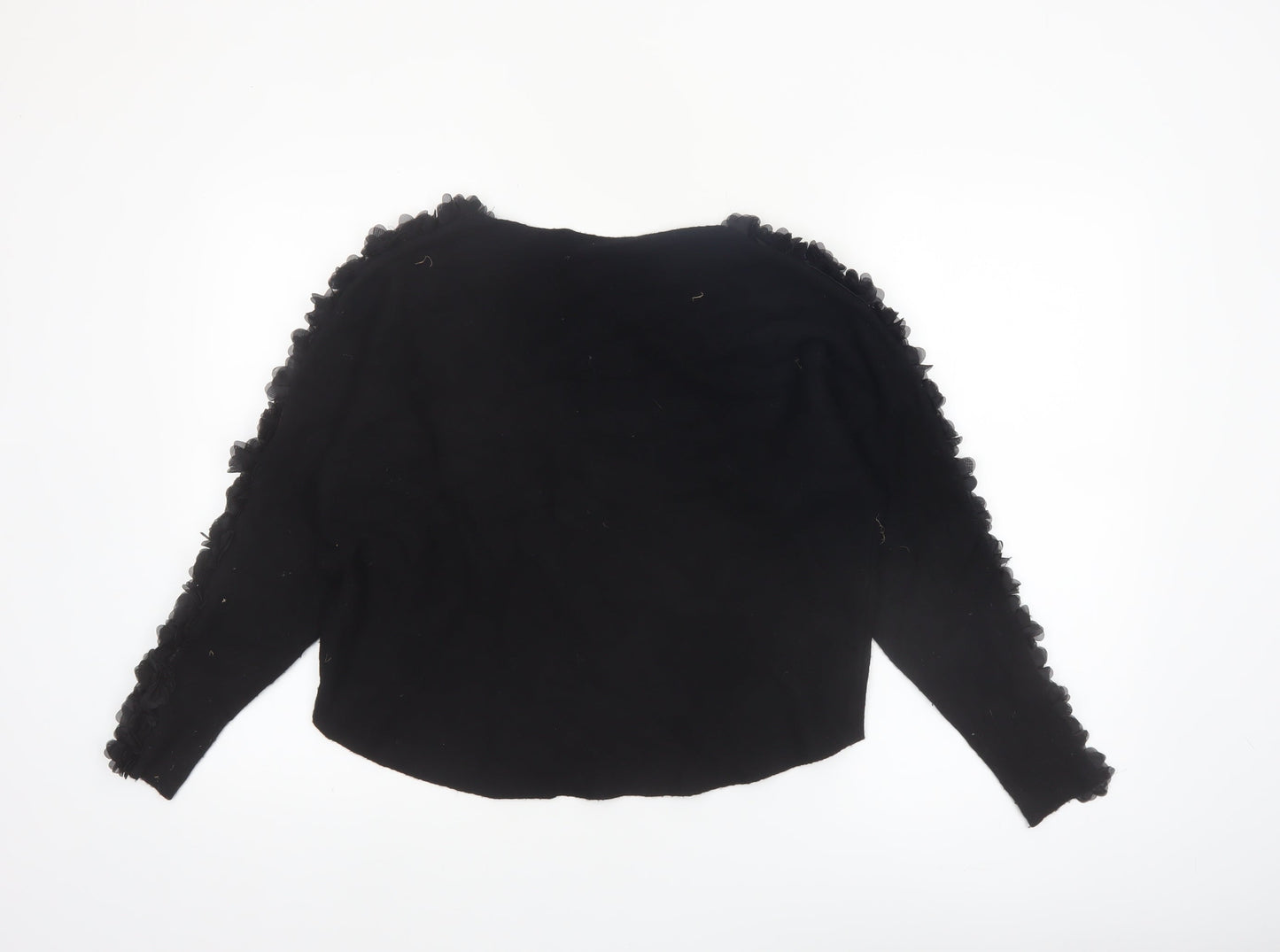 Sioni Milano Women's Black M Pullover Jumper with 3D Flower Sleeves