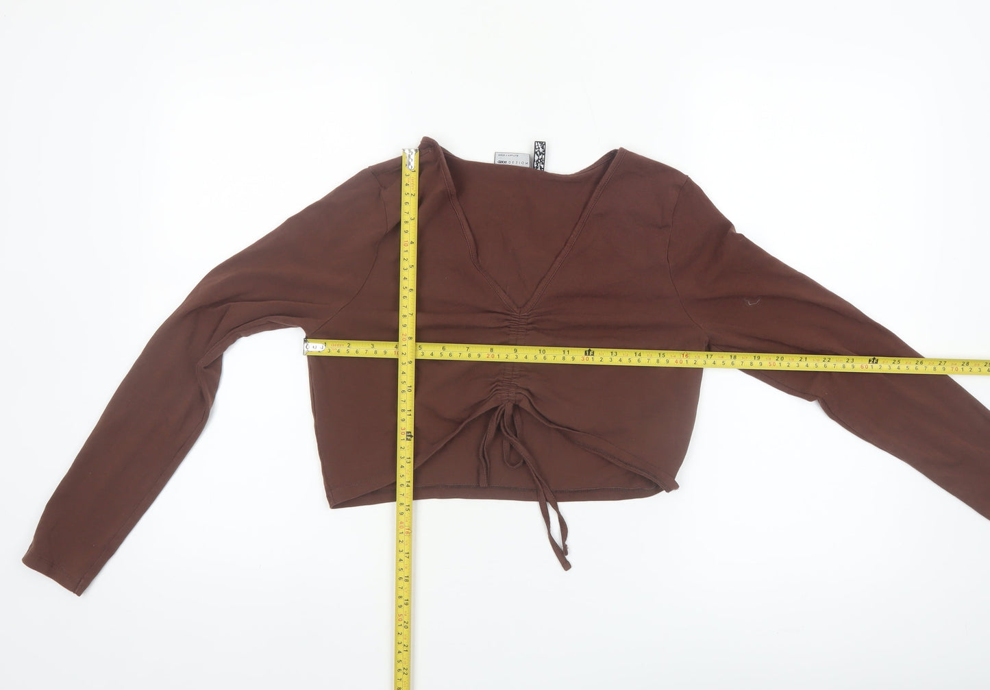 ASOS DESIGN Women’s Brown Cropped Long Sleeve V-Neck Top Size 14