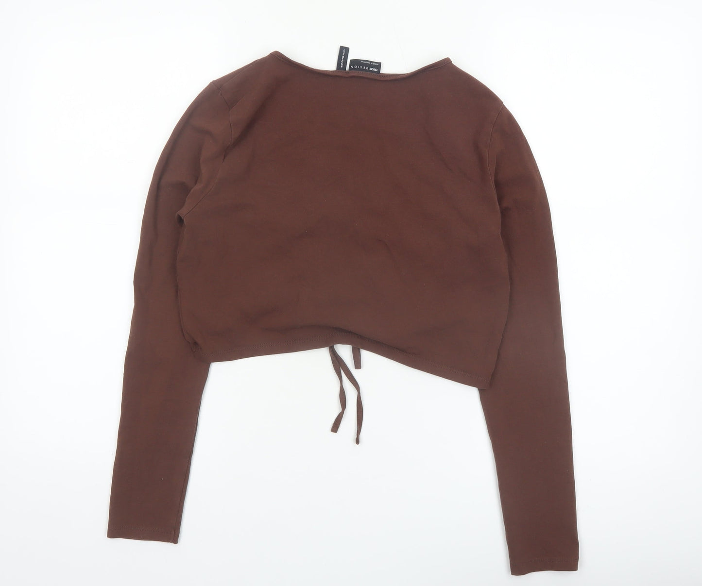 ASOS DESIGN Women’s Brown Cropped Long Sleeve V-Neck Top Size 14