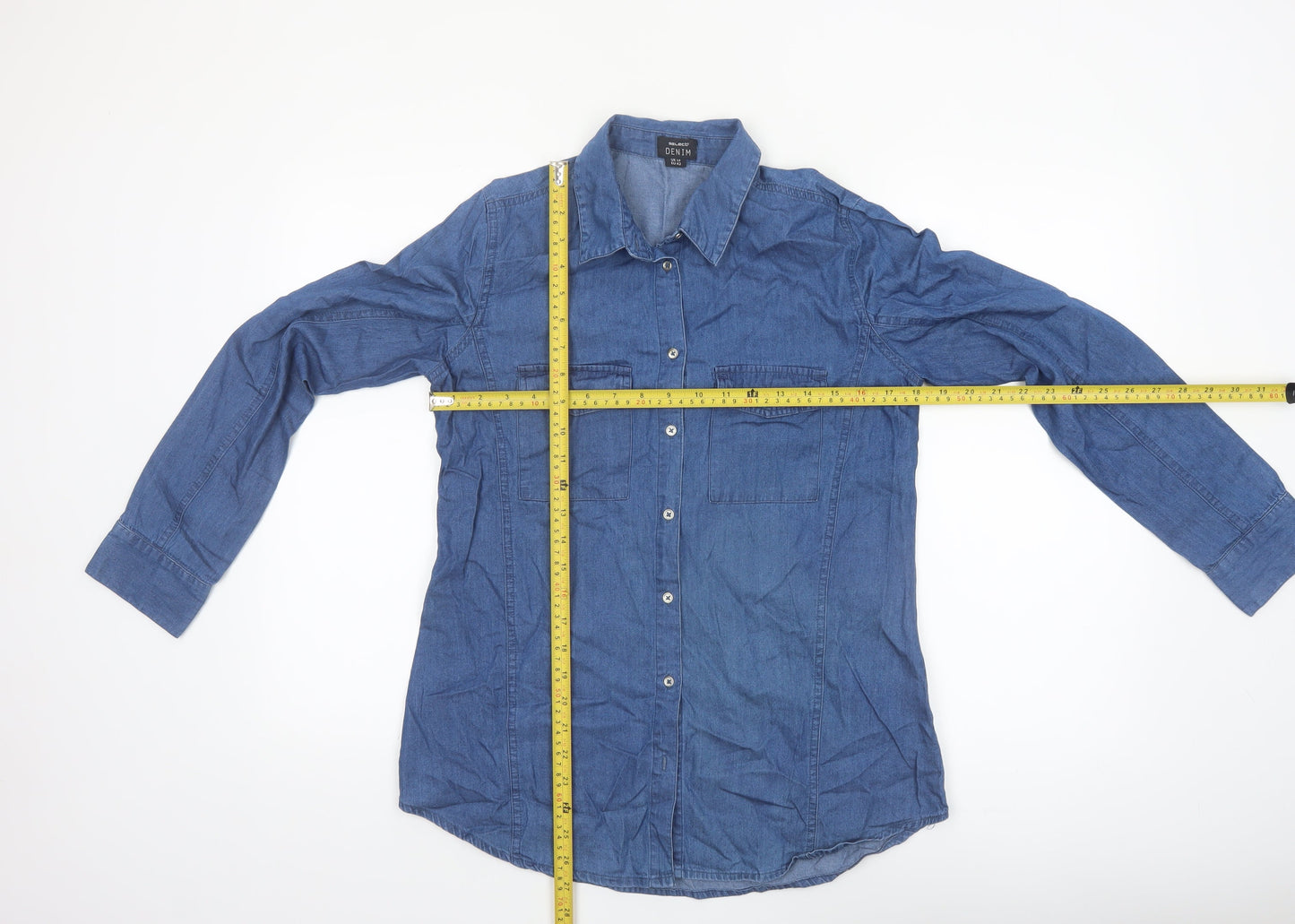 Select Women Blue Denim Button-Up Shirt UK 14 Long Sleeve Cotton