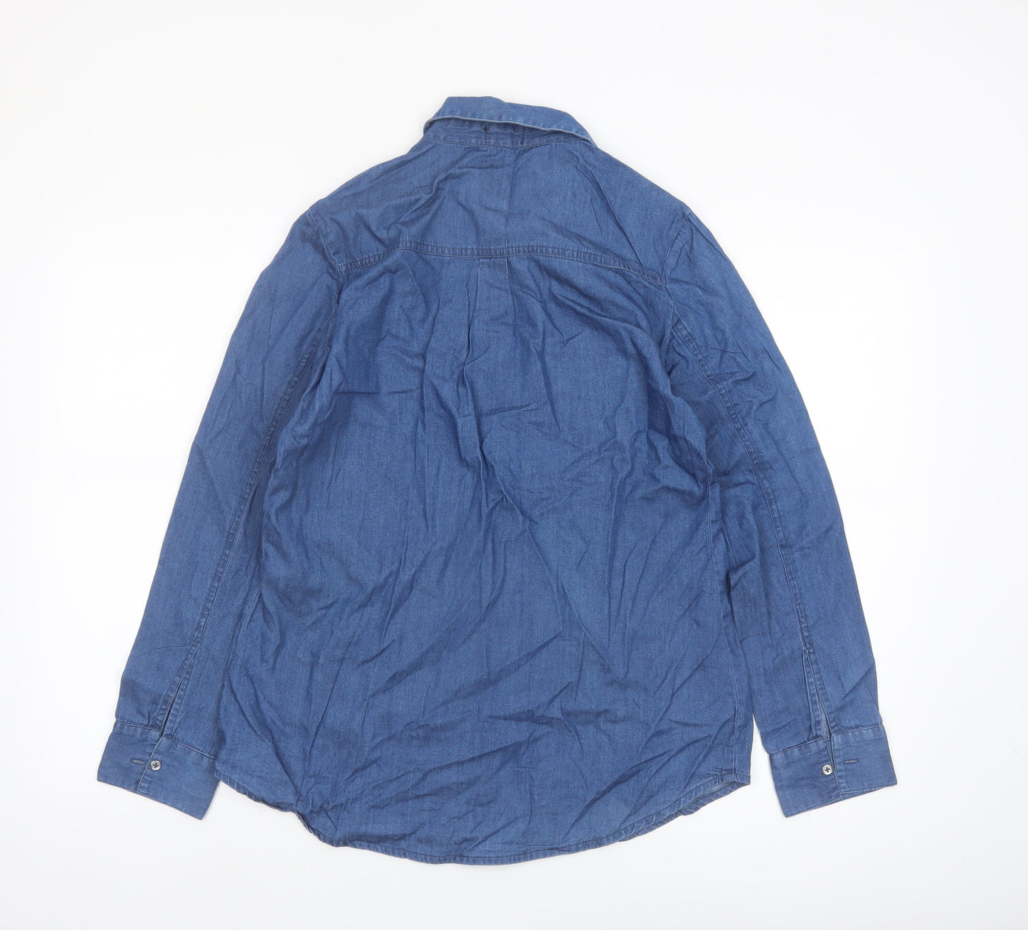 Select Women Blue Denim Button-Up Shirt UK 14 Long Sleeve Cotton