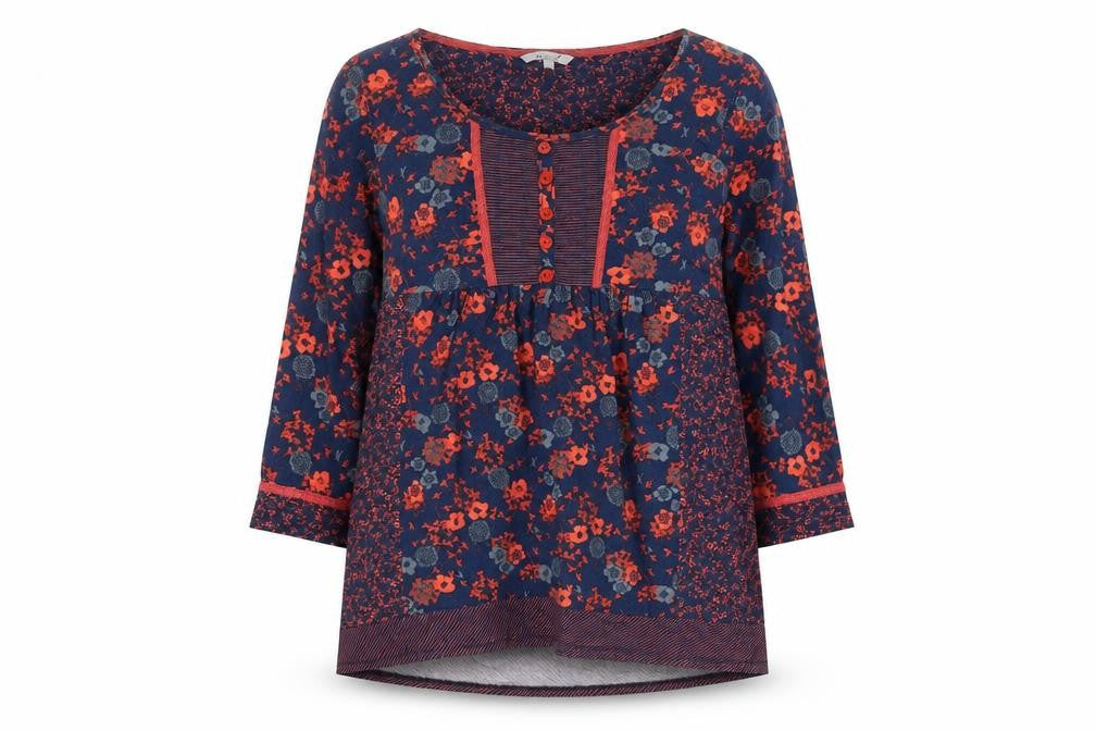 Marks and Spencer Per Una Women's Blue Floral 3/4 Sleeve Tunic Blouse Size 14