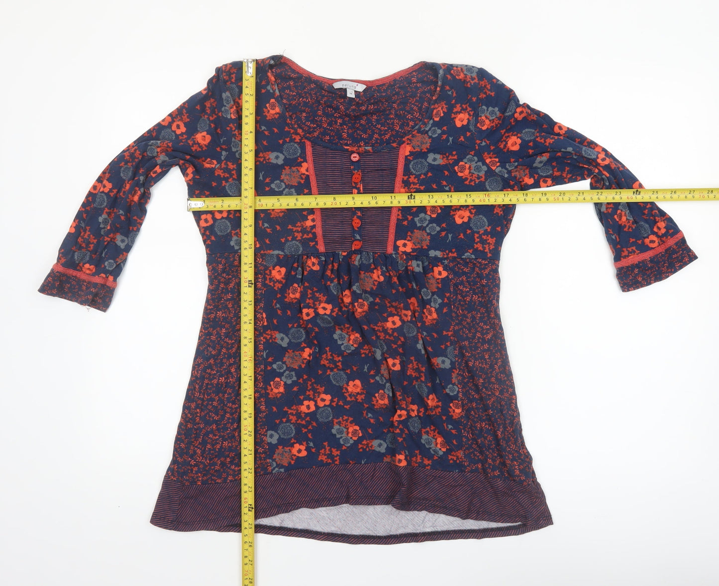 Marks and Spencer Per Una Women's Blue Floral 3/4 Sleeve Tunic Blouse Size 14