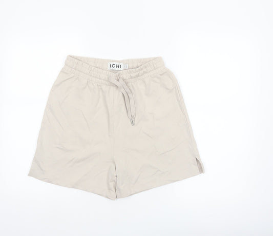 ICHI Women's Beige Cotton Blend Casual Drawstring Shorts Size S