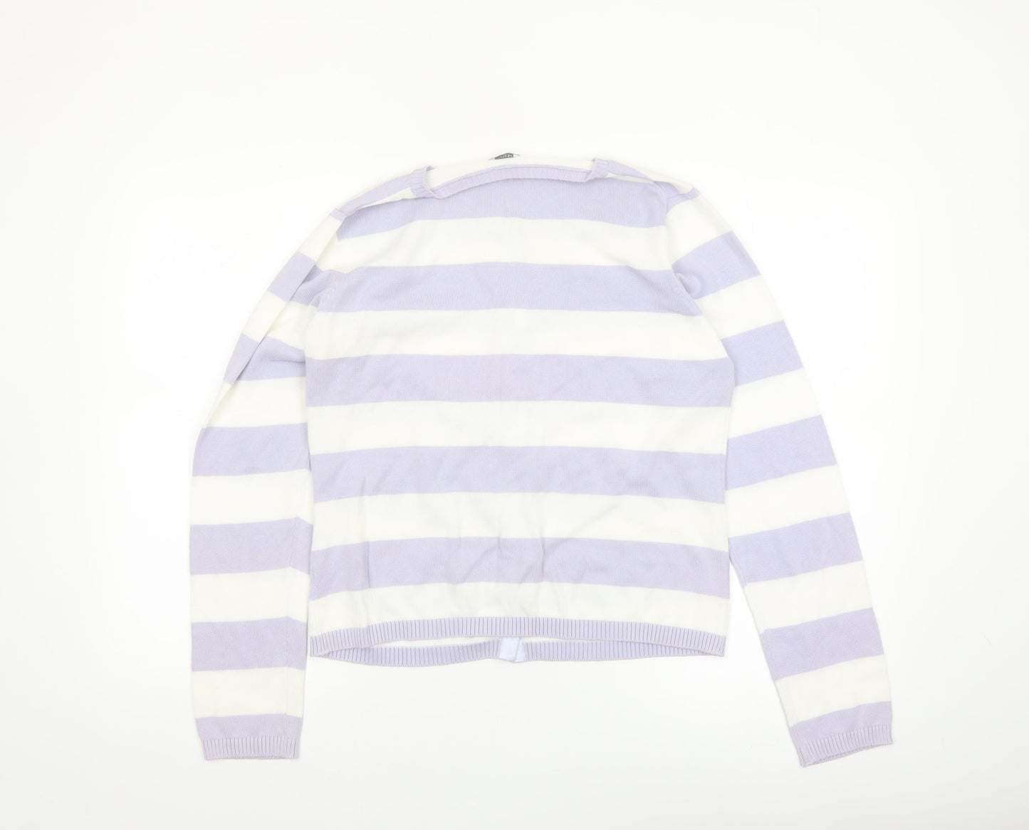 Editions Womens Lilac White Striped Cotton Cardigan Size 12