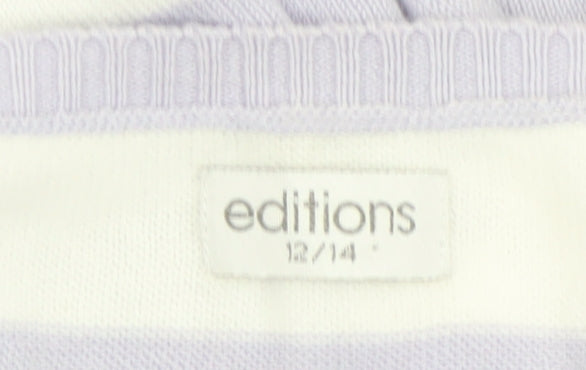 Editions Womens Lilac White Striped Cotton Cardigan Size 12