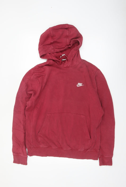 Nike Men's Red Pullover Hoodie M Regular Fit Fleece Logo Sweatshirt