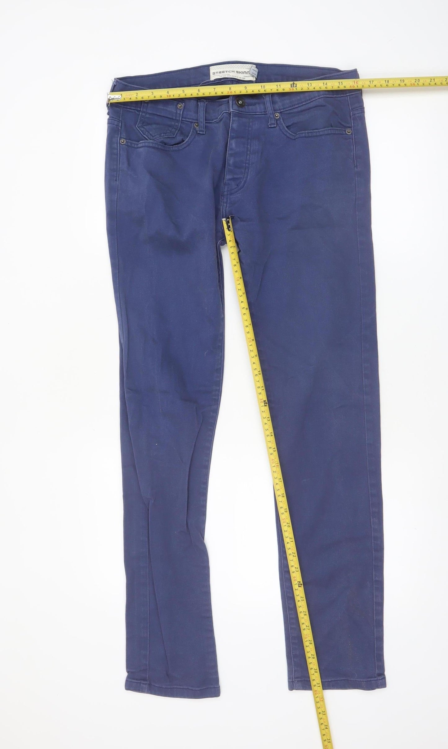 Topman Men's Blue Stretch Skinny Trousers Size 34R