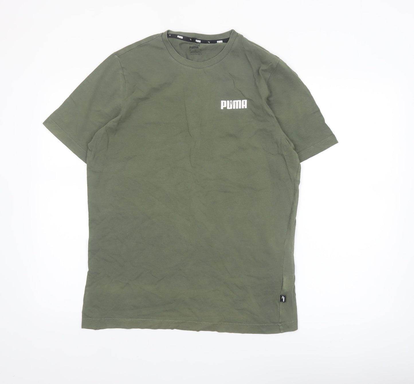 Puma Men's Green Crew Neck Short Sleeve Cotton T-Shirt M