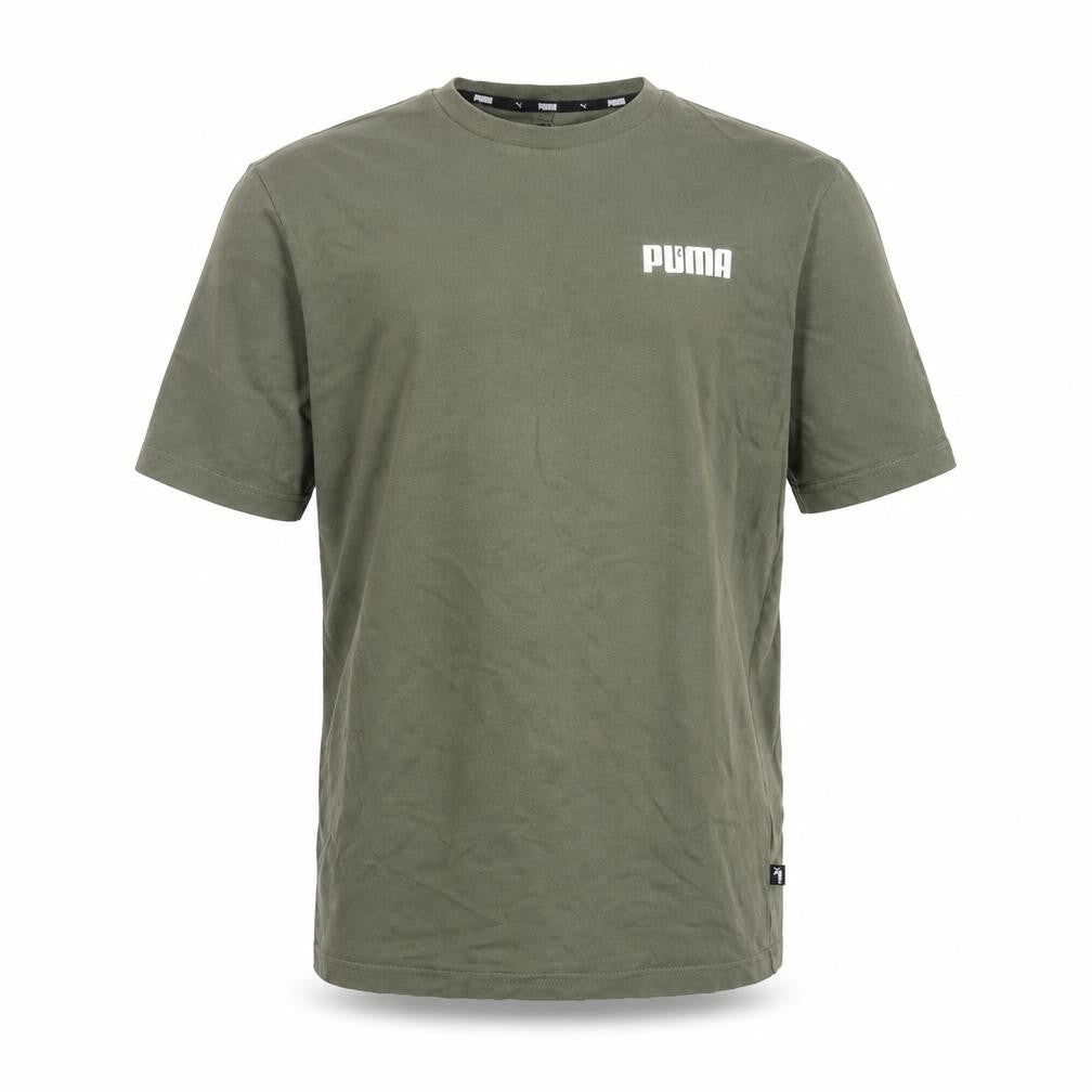 Front view of Puma Men's Green Crew Neck Short Sleeve Cotton T-Shirt M