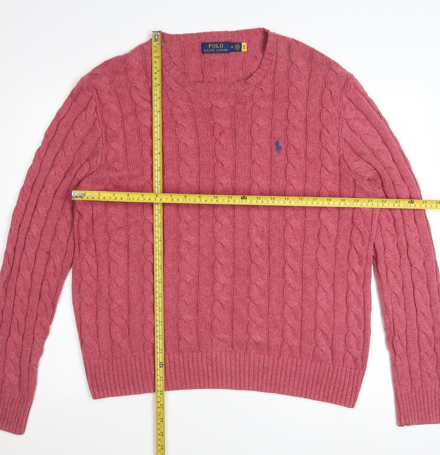 Polo Ralph Lauren Men's Pink Cable-Knit Cotton Jumper Size M