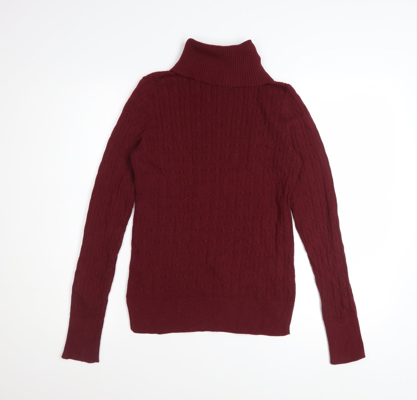 Jones New York Womens Red Cotton Roll Neck Cable Knit Jumper Size S