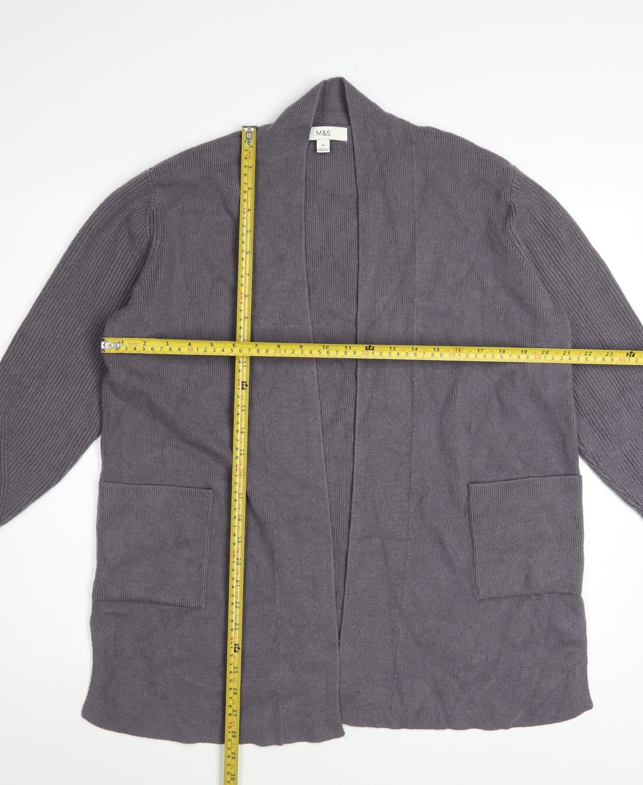 Marks and Spencer Women’s Grey Knit Cardigan Size 18 Long Sleeve Open Front