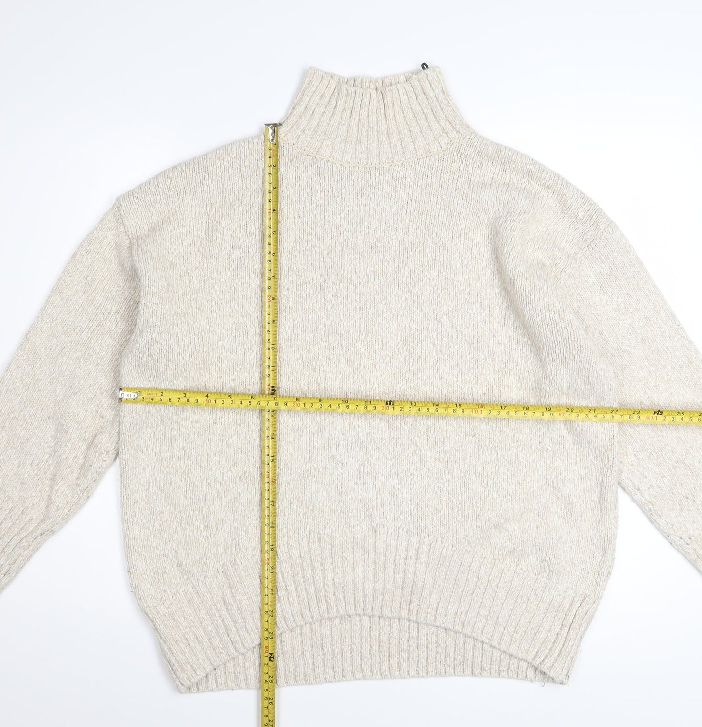 H&M Women Beige High Neck Cotton Blend Knit Jumper Size S