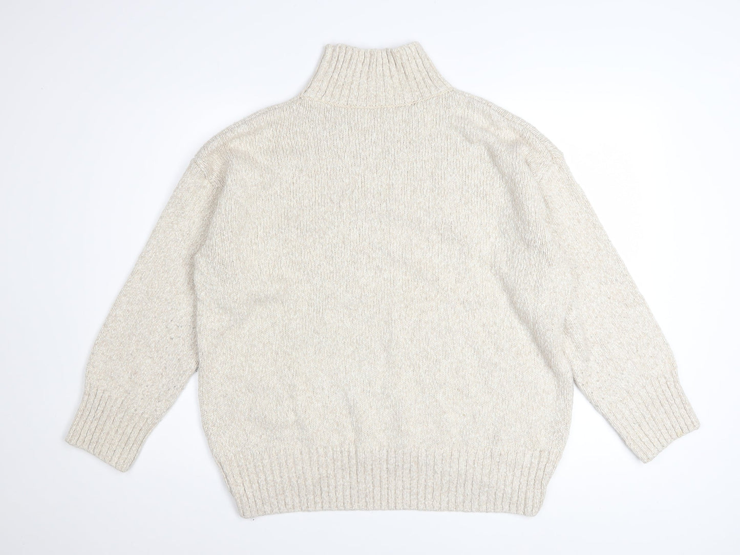 H&M Women Beige High Neck Cotton Blend Knit Jumper Size S
