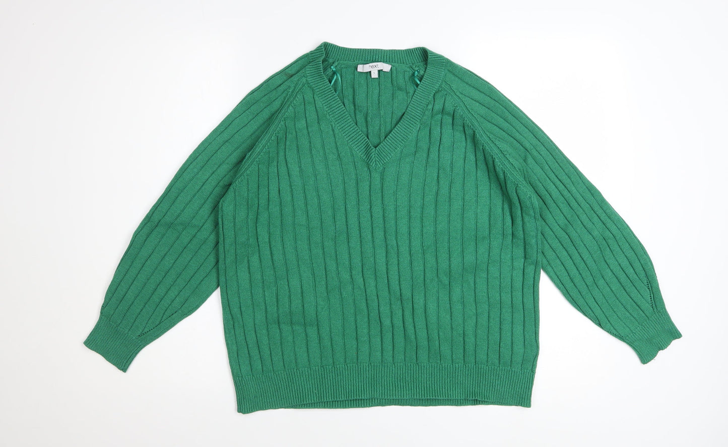 Next Women's Green V-Neck Ribbed Knit Jumper Size 16