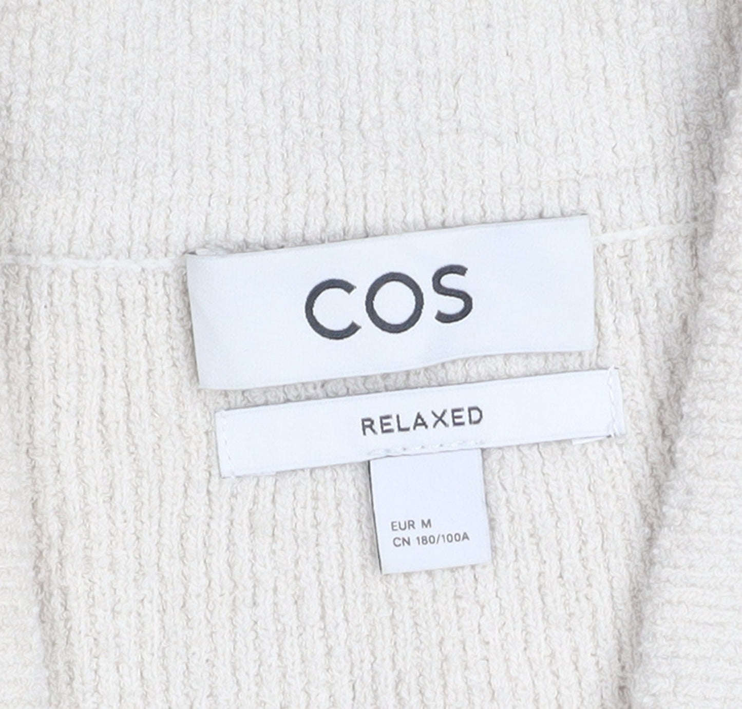 COS Men’s Beige Relaxed Fit Cotton Knit Short Sleeve Button-Up Shirt Size M