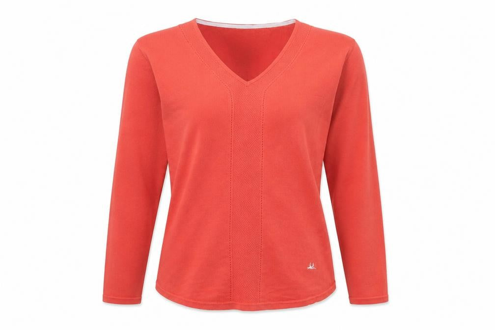 Front view of Mantaray Women's Red Cotton V-Neck Long Sleeve Jumper, size 10