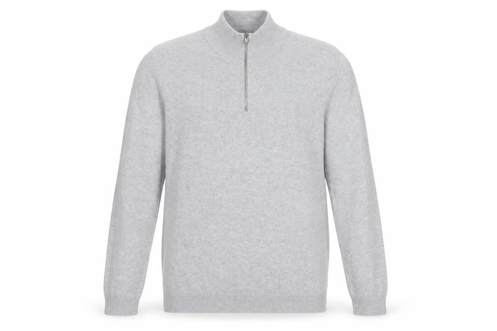 Front view of ASOS Men’s Grey High Neck 1/2 Zip Knit Jumper, size M