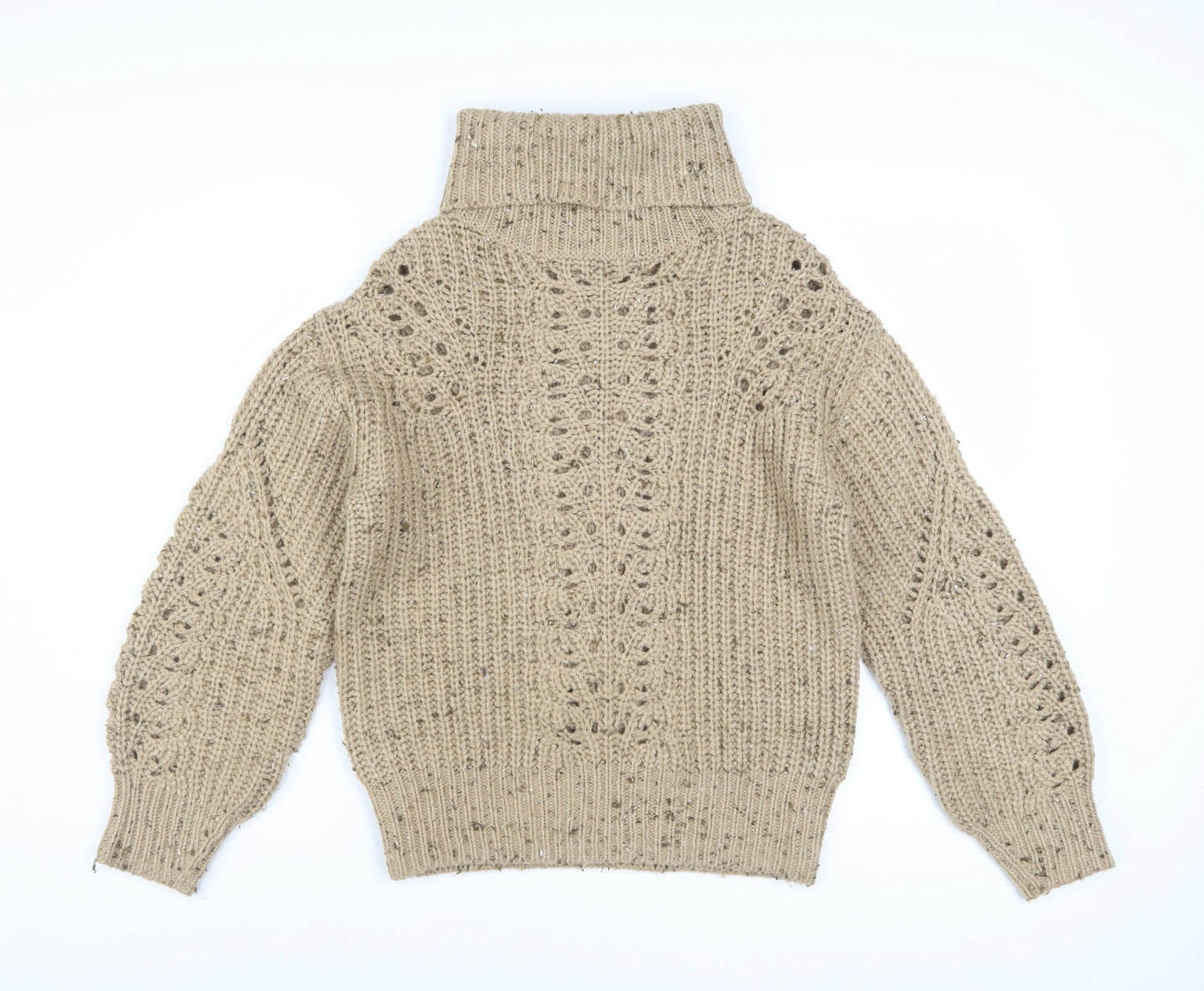 Marks and Spencer Women Beige Roll Neck Chunky Knit Pullover Jumper S
