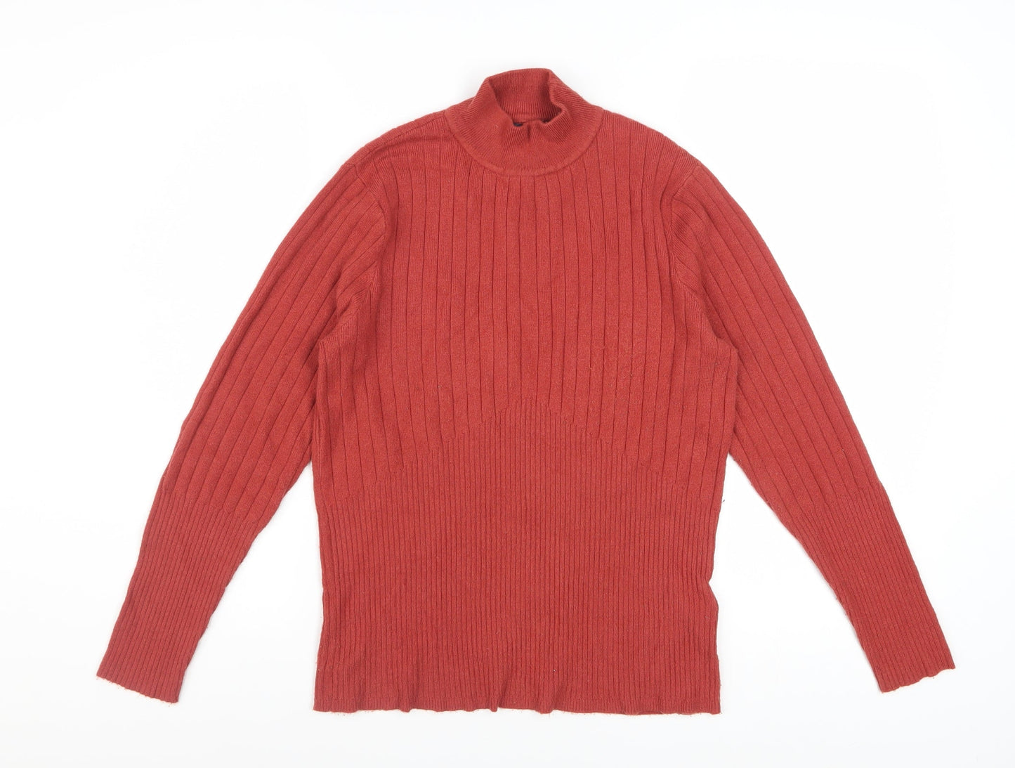 Marks and Spencer Women's Russet Brown Mock Neck Ribbed Jumper Size 14