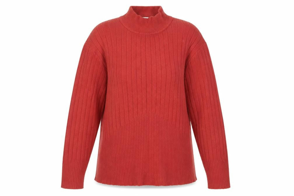 Marks & Spencer Women's Russet Brown Mock Neck Ribbed Jumper Size 14