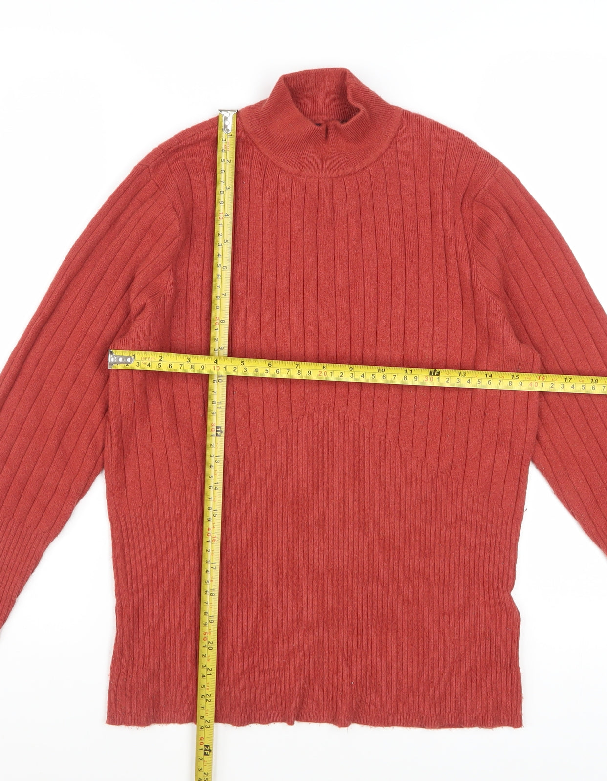 Marks and Spencer Women's Russet Brown Mock Neck Ribbed Jumper Size 14