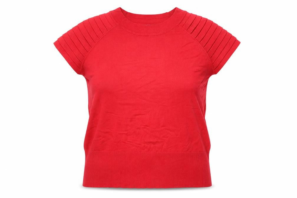Front view of Principles by Ben de Lisi Women's Red Short Sleeve Cotton Jumper, size 18