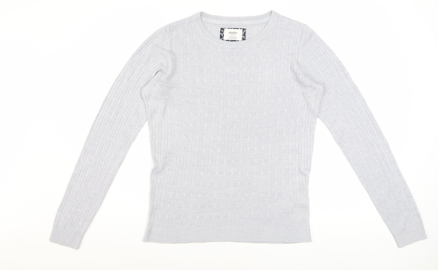 Maine New England Women’s Grey Cable-Knit Acrylic Jumper Size 12