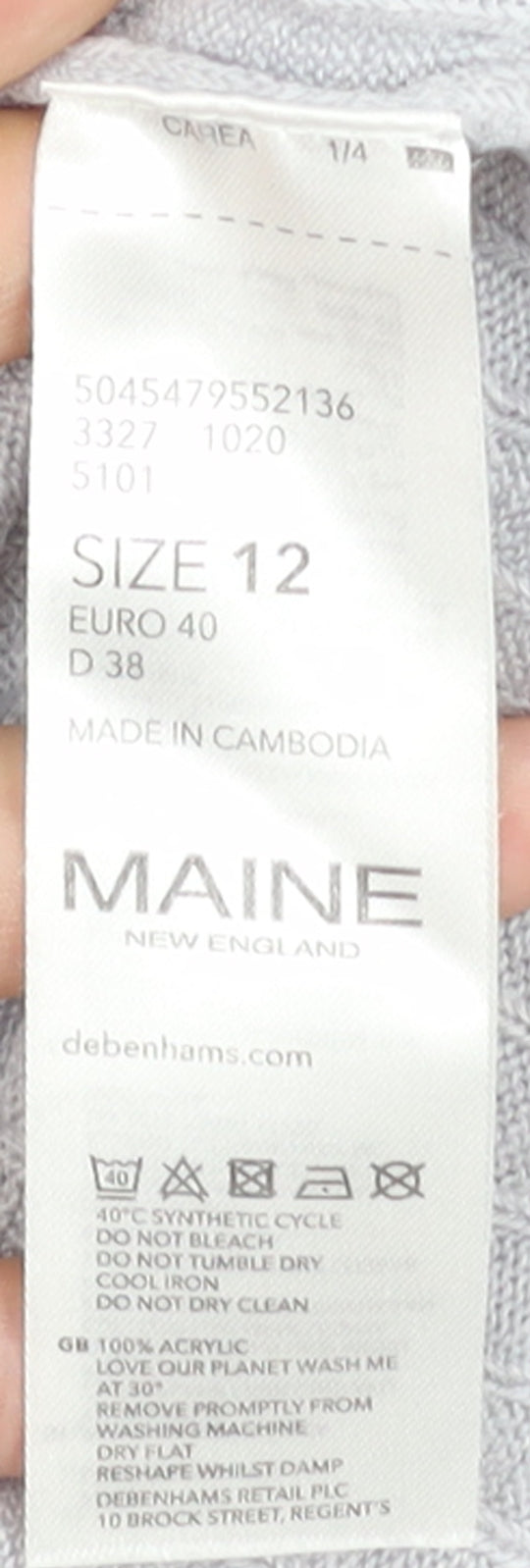 Maine New England Women’s Grey Cable-Knit Acrylic Jumper Size 12