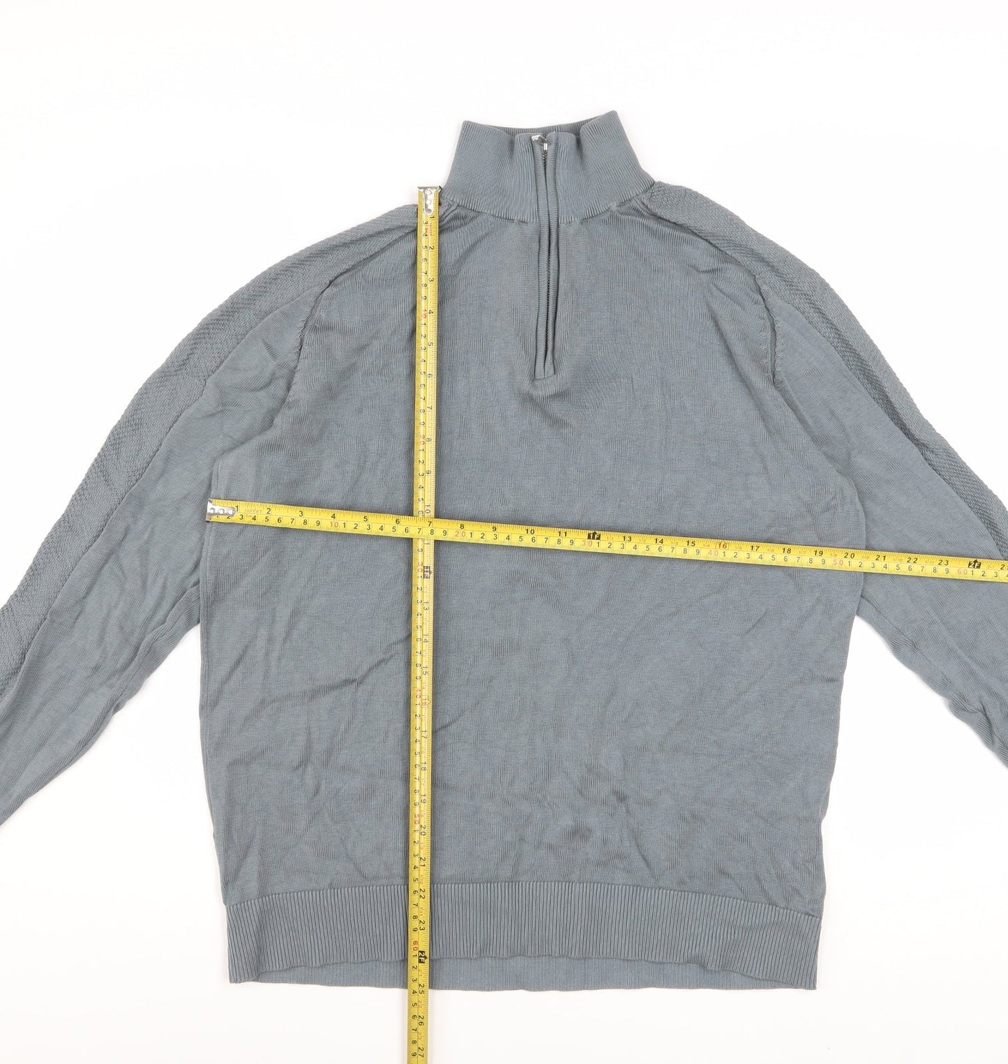 Marks and Spencer Men's Pewter 1/2 Zip High Neck Jumper Size L