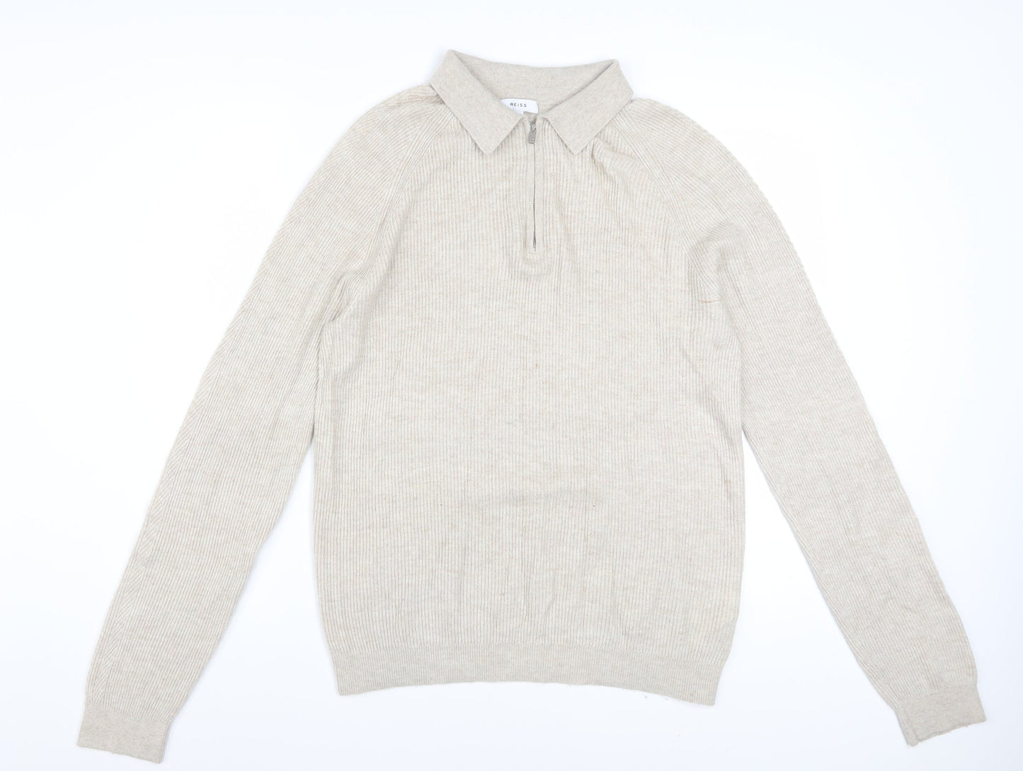 Reiss Men’s Beige Collared Full Zip Knit Jumper M
