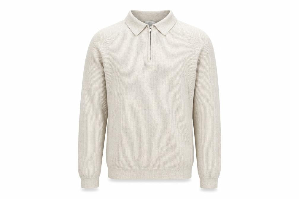 Reiss Men’s Beige Collared Full Zip Knit Jumper M