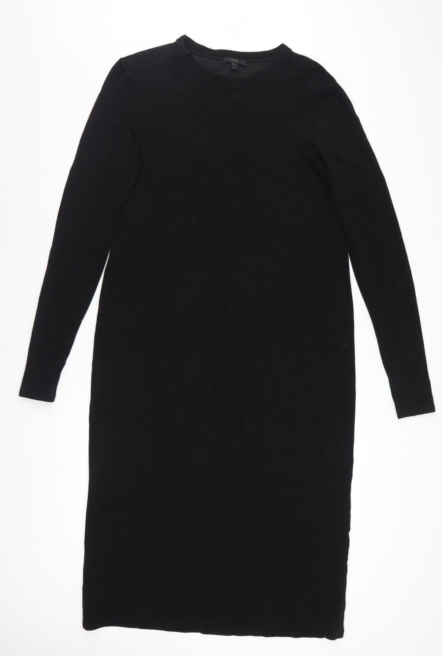 COS Women Black Knit Bodycon Long Sleeve Knee Dress Size 12