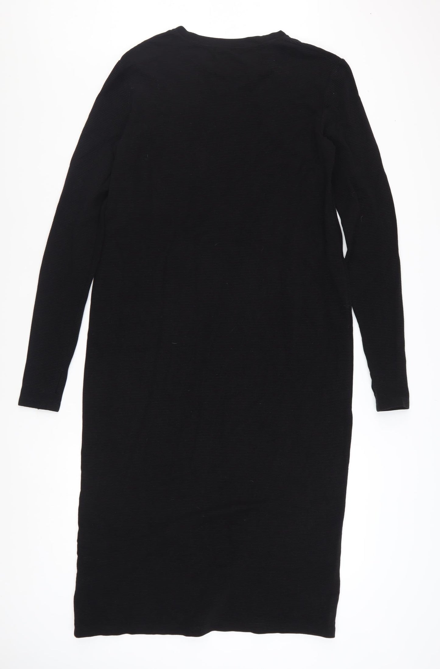 COS Women Black Knit Bodycon Long Sleeve Knee Dress Size 12