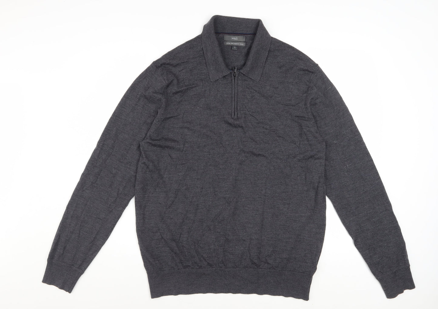 Marks and Spencer Men’s Grey Merino Wool 1/4 Zip Jumper L