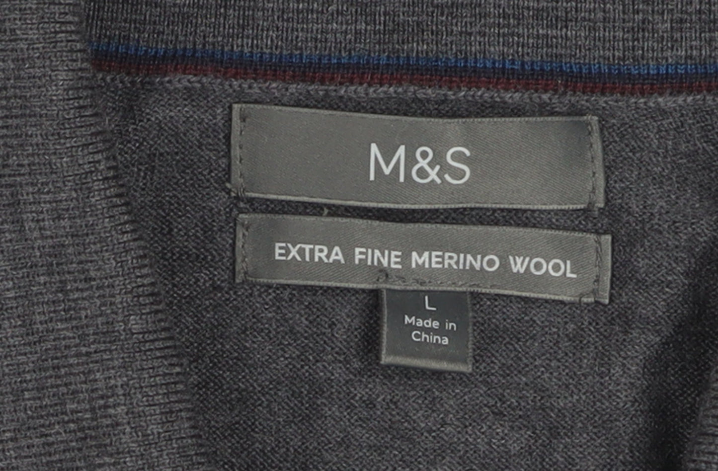 Marks and Spencer Men’s Grey Merino Wool 1/4 Zip Jumper L