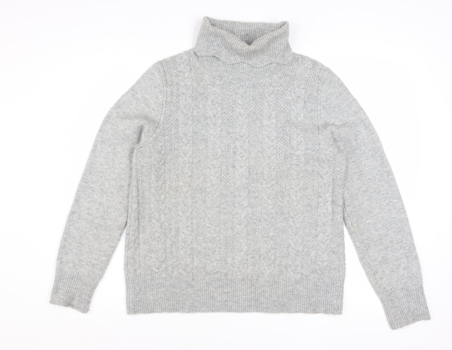 Mistral Womens Grey Cable Knit Roll Neck Jumper Size 12