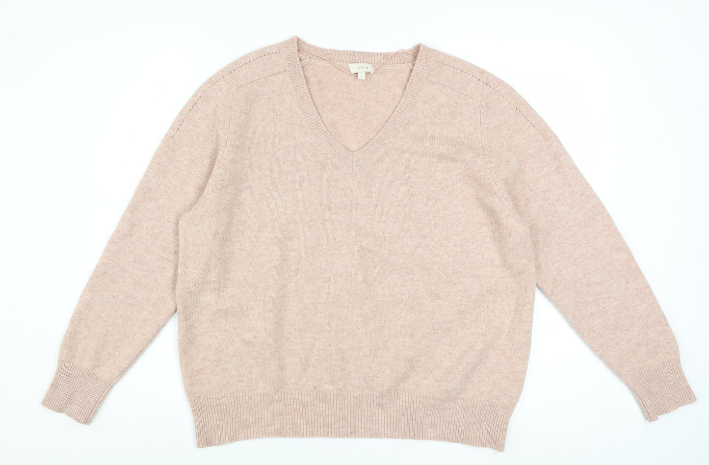 Pablo Women Beige V-Neck Wool Jumper Size S Classic Style