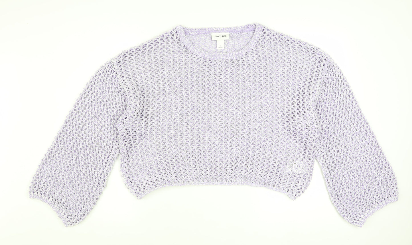 Monki Women Purple Open-Knit Pullover Jumper XL Casual Lightweight