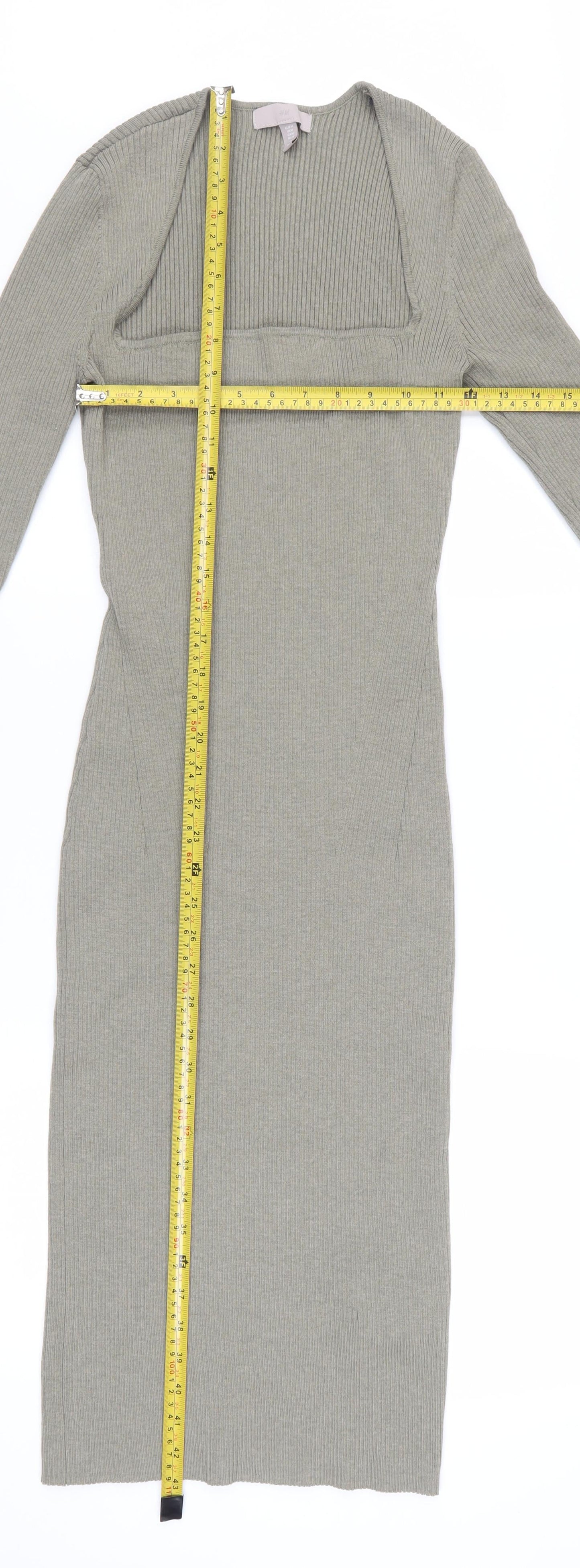 H&M Women Grey Long Sleeve Bodycon Midi Dress Size 12